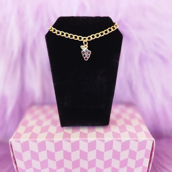 Labubu Grape Rhinestone Pendant Gold Necklace ♡Doll & Oufit NOT INCLUDED♡ - Picture 3 of 3